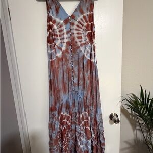 Bohemian Tie-Dye Maxi Dress - Blue and Brown